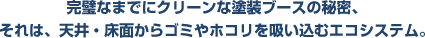 完璧なまでにクリーンな塗装ブースの秘密、それは、天井・床面からゴミやホコリを吸い込むエコシステム。